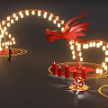 Festive Red Event Gateway With Decorative Lighting Lanterns And Bow Design 3d model