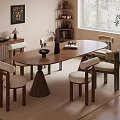 Wooden Oval Dining Table Set with Six Chairs Light Colored Cushions and Rug in Room
