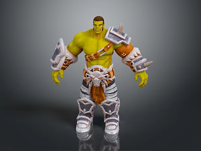 Green Skinned Fantasy Warrior Creature in Armored Attire With Ornate Belt And Armor Details 3d model