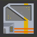 Modern Industrial Gate With Geometric Design Gray Yellow Orange Stripes And Control Panel Details