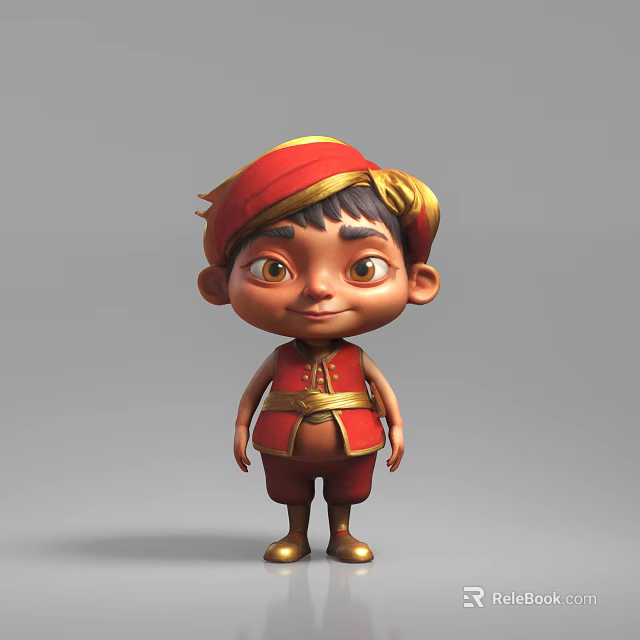 Cartoon Style Animated Game Movie Character With Red Turban And Golden Accents 3d model 