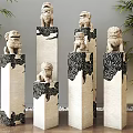 Stone Pillars Featuring Stone Lion Statues And Black Cloud Patterns With Green Plants