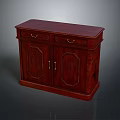 Traditional Dark Red Solid Wood Cabinet With Carved Design Two Doors And Drawers