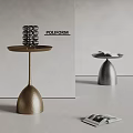 Poliform Modern Metal Side Tables With Gold Silver Bell Shaped Bases And Decorative Objects 3d model
