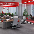 Modern Office Chairs in Christmas Festive Office Workspace With Tree and Gift Boxes
