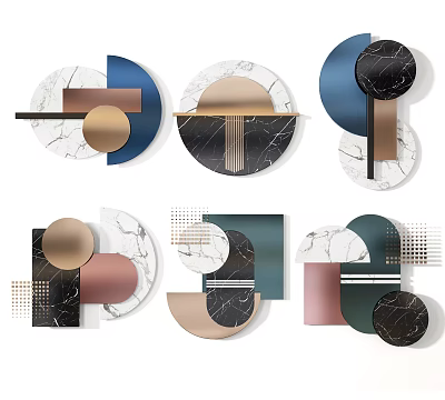 Modern Geometric Wall Decor with Marble Metal and Colorful Abstract Elements 3d model