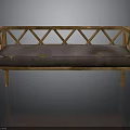 Wooden Bench With Geometric Cross Backrest And Upholstered Decorative Seat