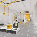 Modern Clothing Store Interior With White Shelves Yellow Accents Clothing Racks And Lighting Fixtures