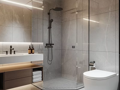 Modern Bathroom Interior Design With Glass Shower Enclosure Vanity And Tiled Walls 3d model