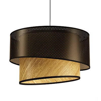Contemporary Metal Chandelier With Perforated Design And Natural Wooden Inner Layer 3d model