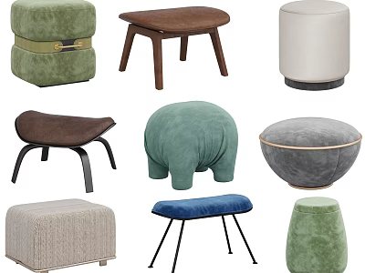 Chic Versatile Ottoman Stools with Plush Velvet and Diverse Designs in Trendy Colors 3d model