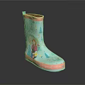Kids Light Blue Rain Boots With Pink Trim And Cartoon Character Prints For Children