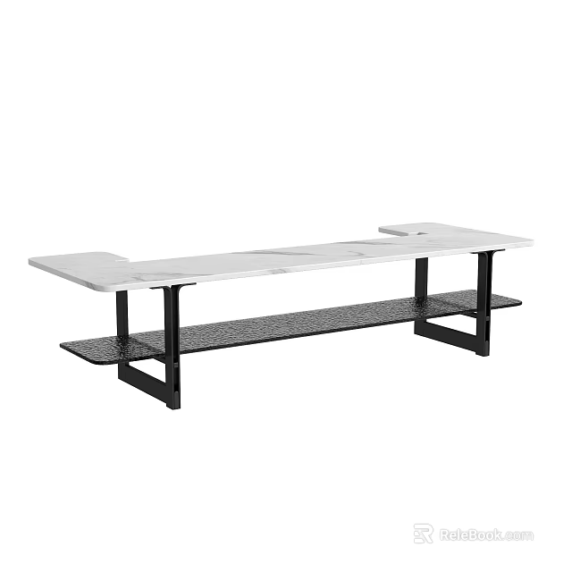 Modern Coffee Table With White Tabletop And Black Metal Frame Mesh Shelf 3d model
