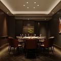 Luxurious Private Dining Room Interior With Decorative Wall Mural Dining Table And Chairs 3d model