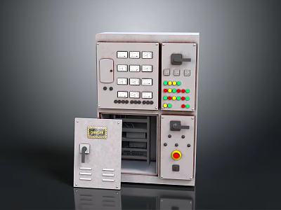 Industrial Electrical Control Box With Multiple Buttons Switches And Indicator Lights 3d model