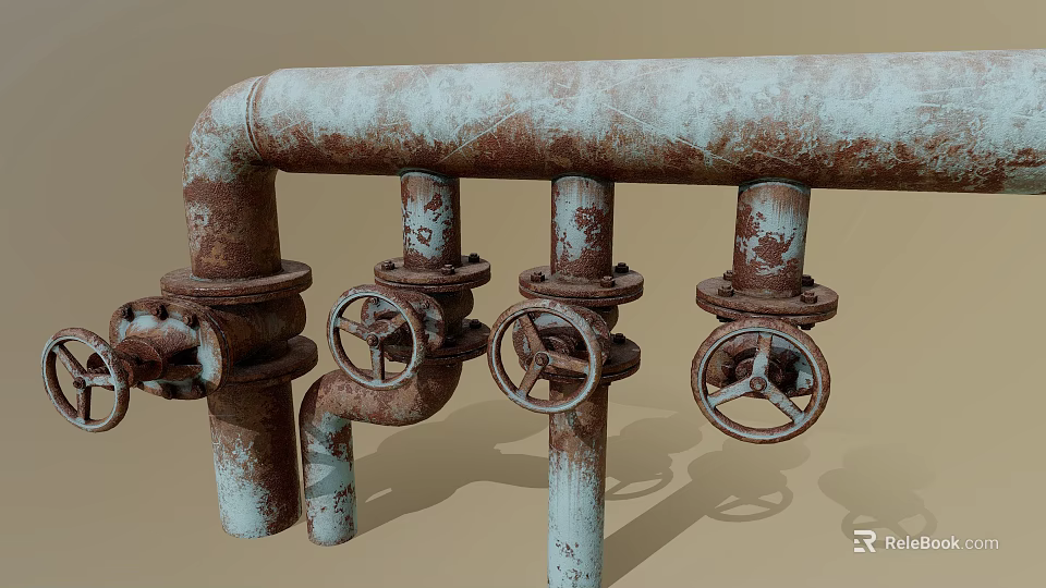 Rusted Metal Pipes With Vintage Valves And Industrial Texture 3d model 