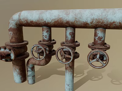 Rusted Metal Pipes With Vintage Valves And Industrial Texture 3d model