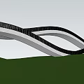 Modern Curved Bridge With Safety Railing On Green Hillside Under Blue Sky And White Clouds