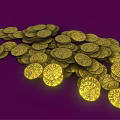 Luxury Jewelry Collection Showcasing Shiny Gold Coins With Intricate Patterns