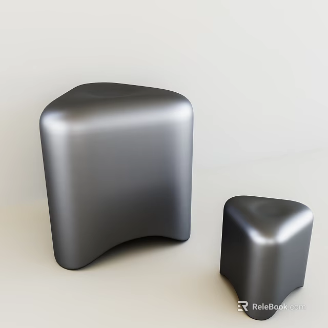 Modern Silver Gray Stools With Sleek Metallic Finish And Irregular Geometric Shapes 3d model 