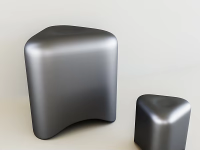 Modern Silver Gray Stools With Sleek Metallic Finish And Irregular Geometric Shapes 3d model