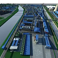 Large Scale Industrial Plant With Piping Systems Buildings Surrounding River And Roads