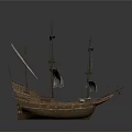 Detailed Vintage Wooden Sailboat Model With Multiple Masts And White Sails