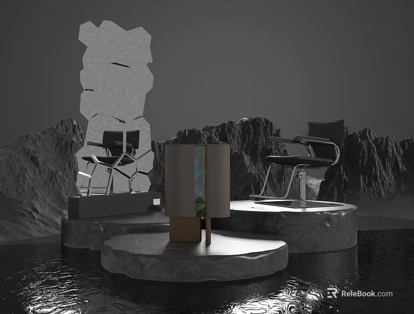 Modern Beauty Salon Interior With Styling Chairs And Professional Hair Care Products 3d model 