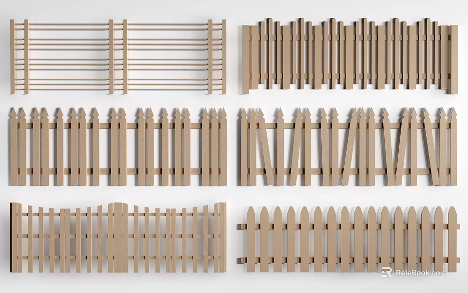 Various Styles of Wooden Railings with Different Designs for Outdoor Garden Fence 3d model 
