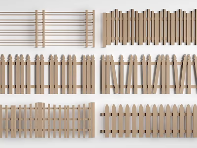 Various Styles of Wooden Railings with Different Designs for Outdoor Garden Fence 3d model