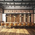 Industrial Meeting Room Interior With Brick Walls Long Table And Pendant Lights