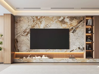Light Luxury Marble TV Wall Living Room 3d model