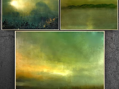 Elegant Wall Art Frames With Green Gold Abstract Landscape Paintings For Home 3d model