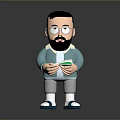 Bearded Man With Glasses Wearing Light Blue Jacket Green Inner Shirt Holding Green Bowl
