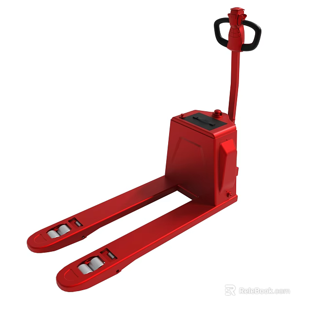 Red Manual Pallet Jack with Hydraulic Handle and Forks for Industrial Use 3d model 