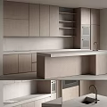 Modern Wooden Kitchen Cabinets With Island Countertop And Built In Oven