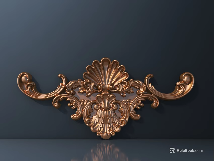 Elegant Golden Carving Ornament With Intricate Scroll Patterns For Wall Decor 3d model