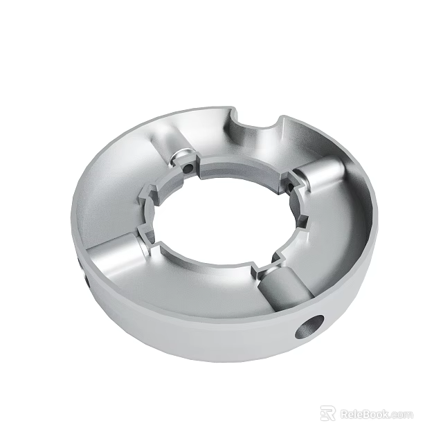 Silver Metal Circular Mechanical Component With Multiple Grooves And Holes 3d model