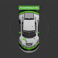 Porsche Race Car With Green And White Livery And Rear Spoiler Design