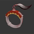 Decorative Ornament With Red Decorative Ring Silver Metal Frame Hanging Hook And Gray Feather Accent