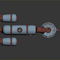 Vintage Sci Fi Model With Blue Red Cylindrical Parts E.C. 2077 Label And Cockpit Structure