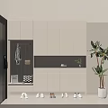 Modern Shoe Cabinet Design With Hanging Area Lighting Storage Bench Shoes And Plants