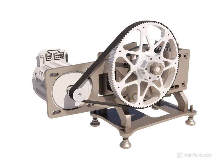 Mechanical Device Featuring Gear Pulley Motor And Metal Frame Base Structure 3d model 
