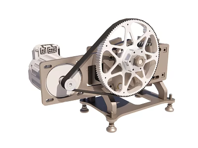 Mechanical Device Featuring Gear Pulley Motor And Metal Frame Base Structure 3d model