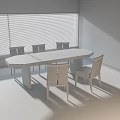 Modern Minimalist Wooden Dining Table Set With Six Matching Chairs For Sunlit Home Dining Area