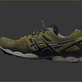 Yellow And Navy Blue ASICS Running Shoes With Mesh Design And Cushioned Sole