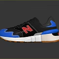 Stylish Black And Blue Sneakers With Red N Logo And Orange White Sole