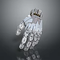 Silver Metallic Robotic Hand With Articulated Joints Reflective Surface On Dark Gradient Background 3d model