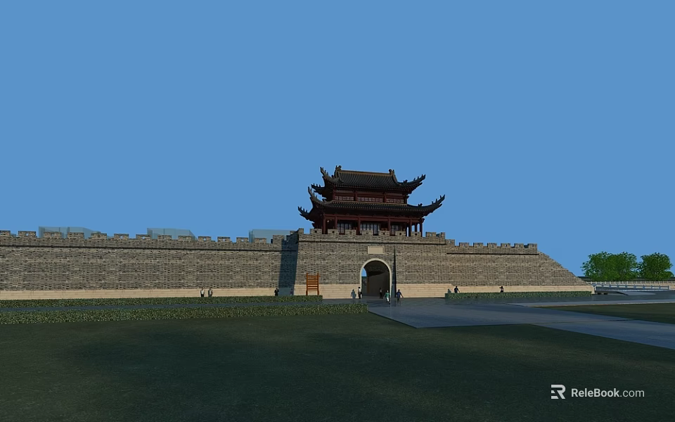 Traditional Ancient City Gate Tower With Multi Tiered Roof Ancient City Wall And Blue Sky 3d model 