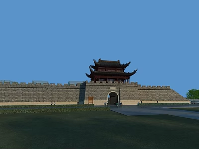 Traditional Ancient City Gate Tower With Multi Tiered Roof Ancient City Wall And Blue Sky 3d model